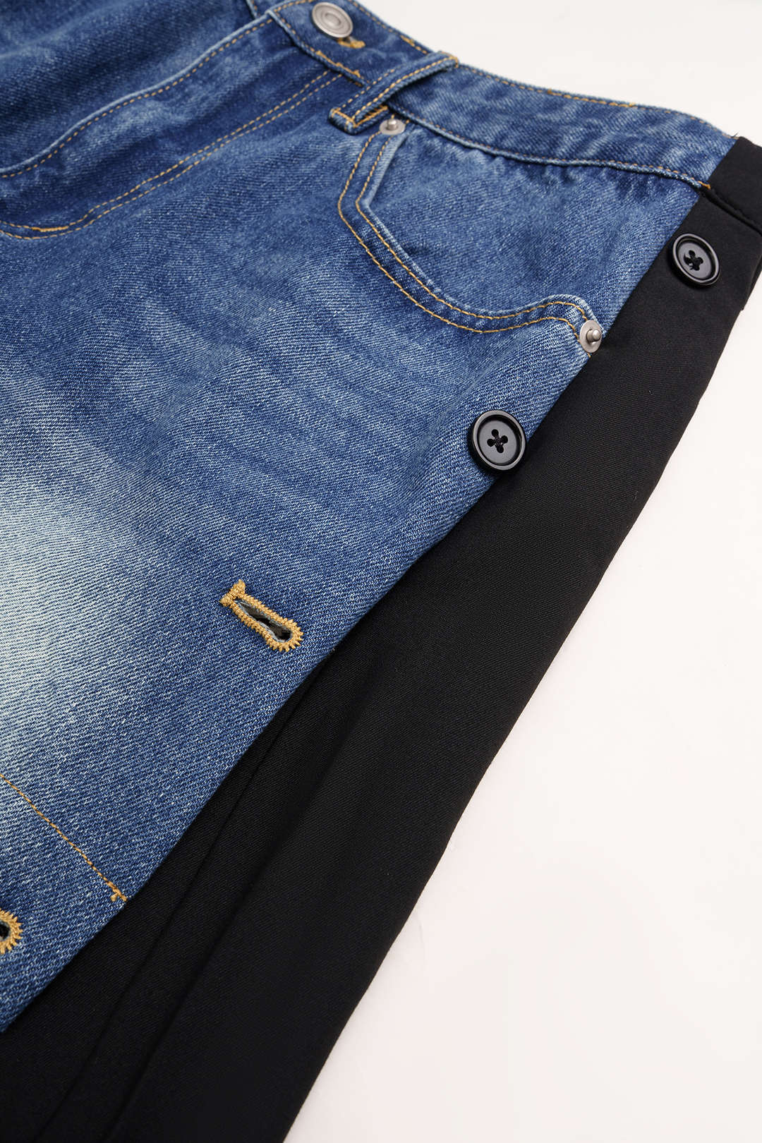 Patchwork jeans met hoge taille en wijde pijpen