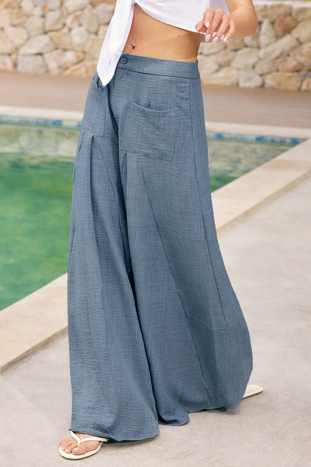 Pantalon met ruches, rits en zakken