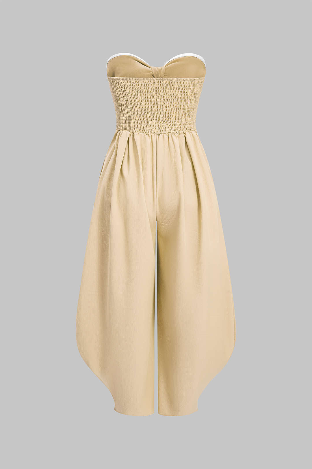 Mouwloze jumpsuit met strapless pasvorm, strik en ruches