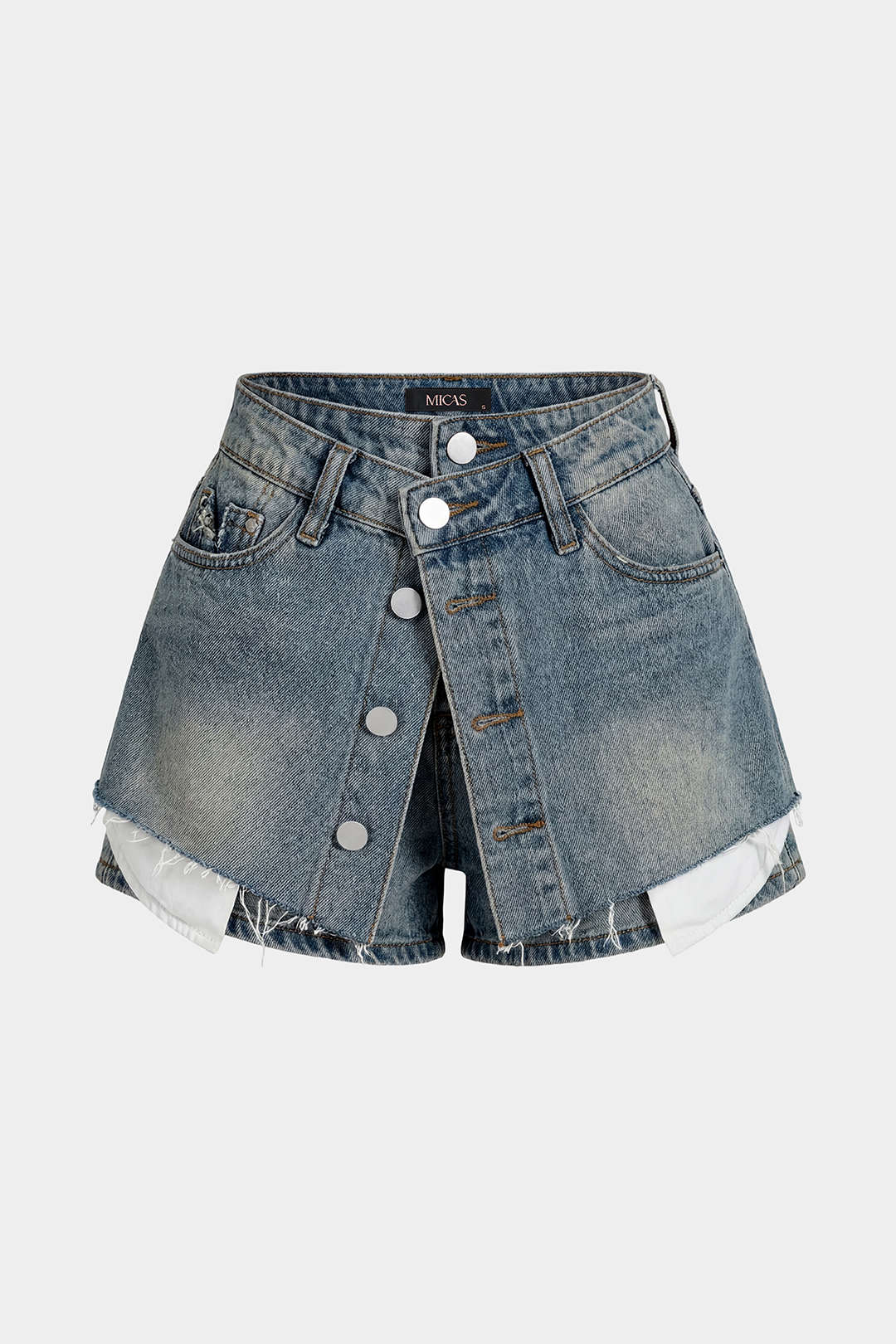 Nova - Denim short met knoopjes en zakken