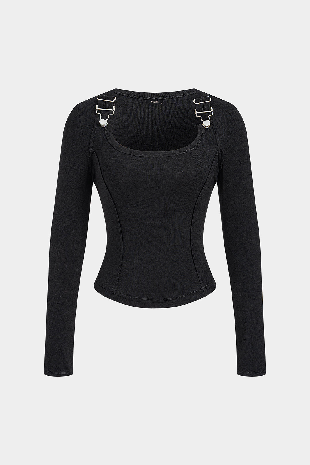 T-shirt met ronde hals, uitsnijding en lange mouwen