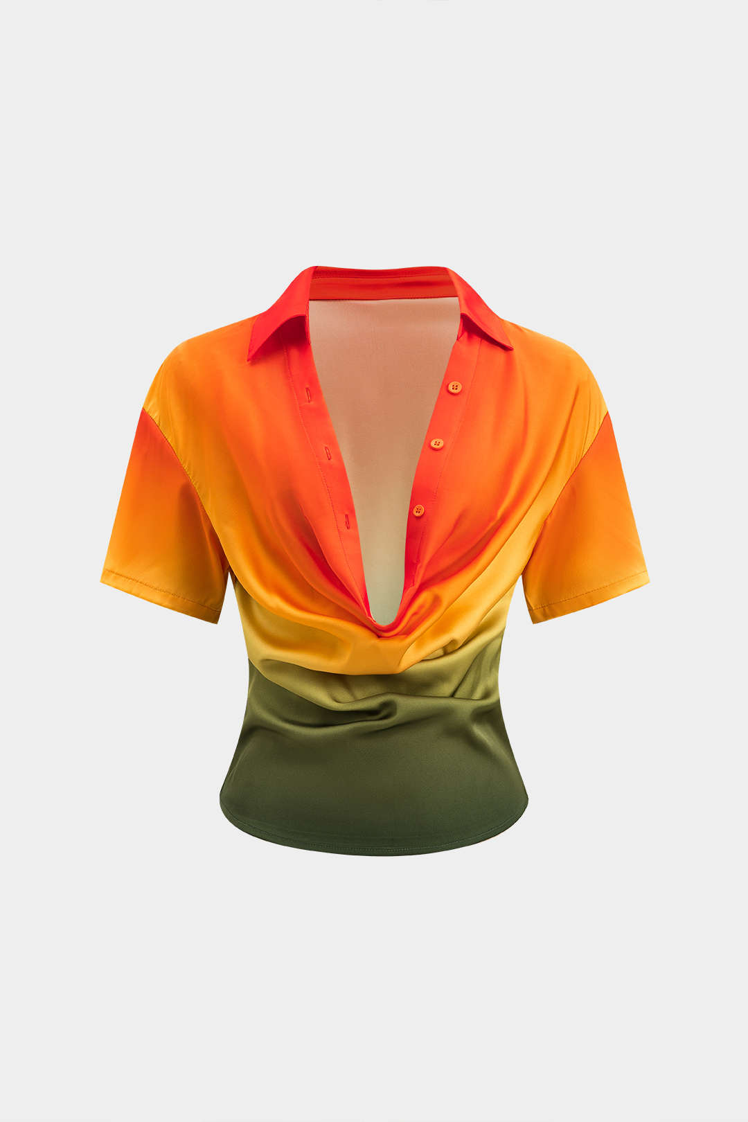 Satijnen blouse met watervalhals en korte mouwen