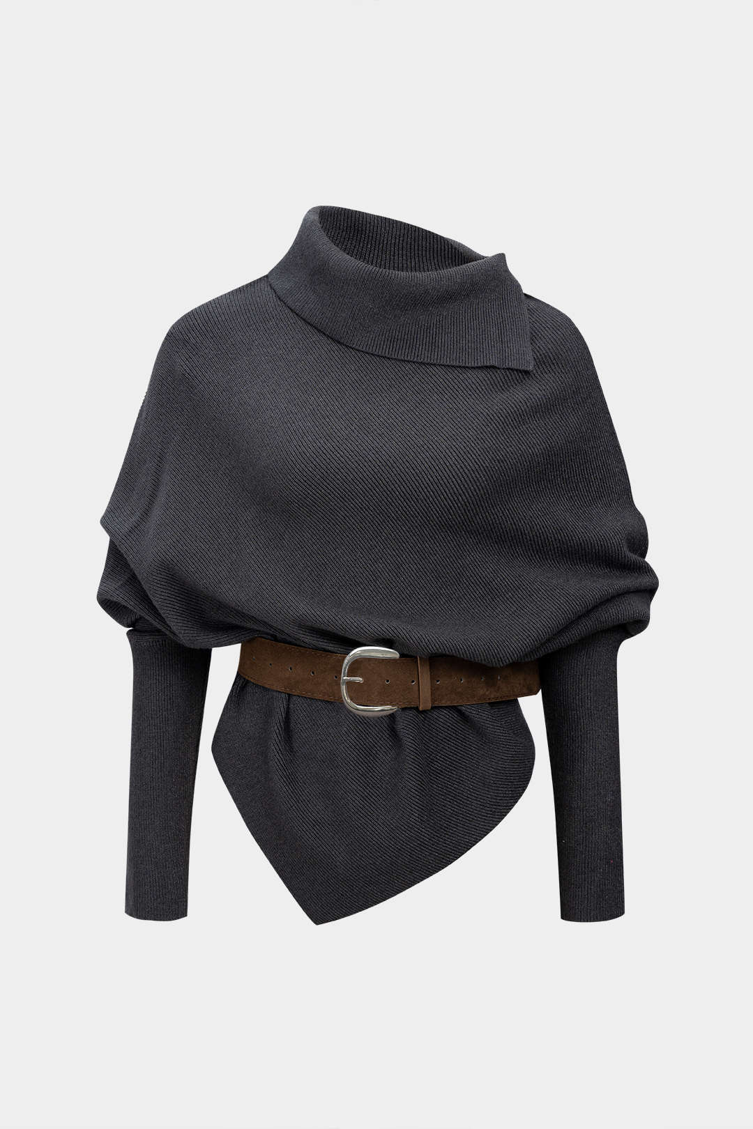 Floor - Gebreide asymmetrische top met riem en lange mouwen
