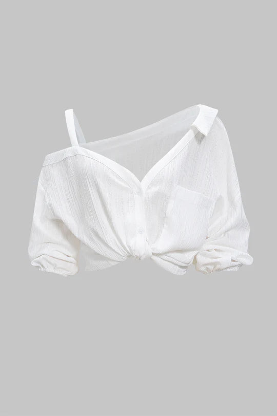 Asymmetrische mouwloze blouse met knoopsluiting en open rug