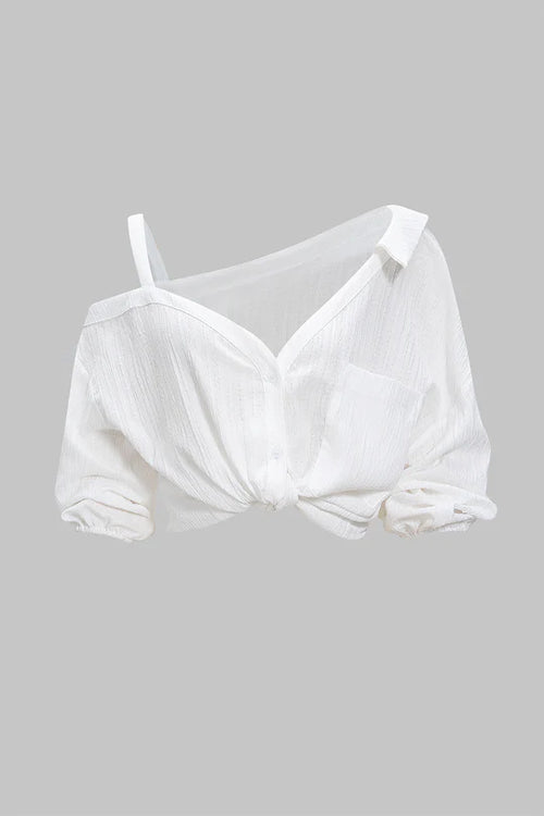 Asymmetrische mouwloze blouse met knoopsluiting en open rug
