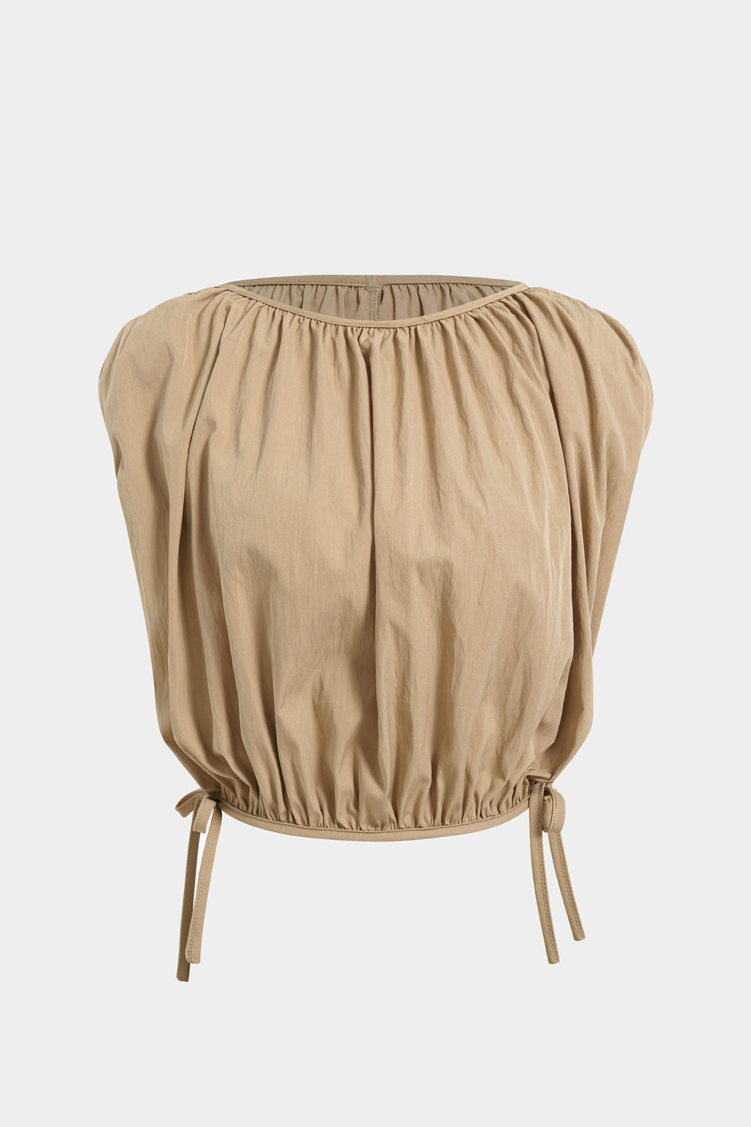Tanktop met ronde hals, trekkoord en ruches