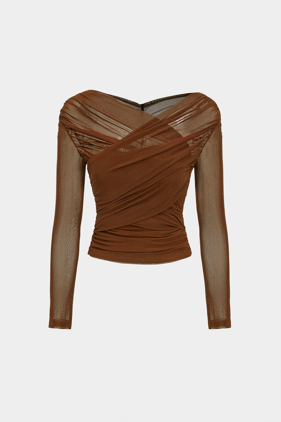 Effen transparante top met ruches en lange mouwen