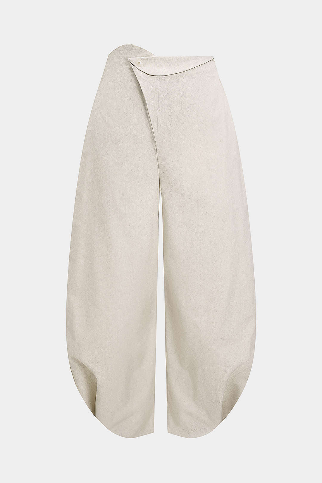Linnen asymmetrische pantalon met knoopjes en ruches