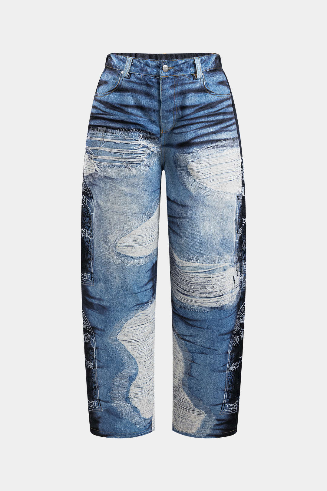 Abstracte print pantalon met knoopjes en zakken