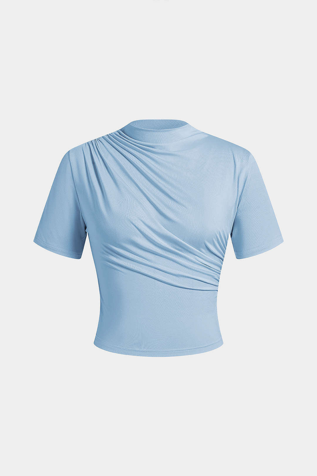 Evi - T-shirt met opstaande kraag, ruches en korte mouwen