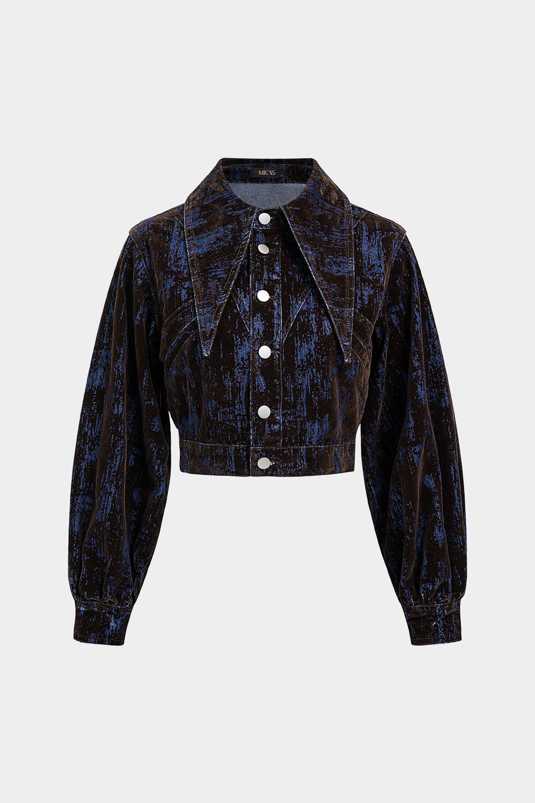 Denim abstracte print jasje met knoopjes