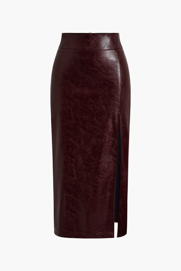 Merel - Leren-look rok met split