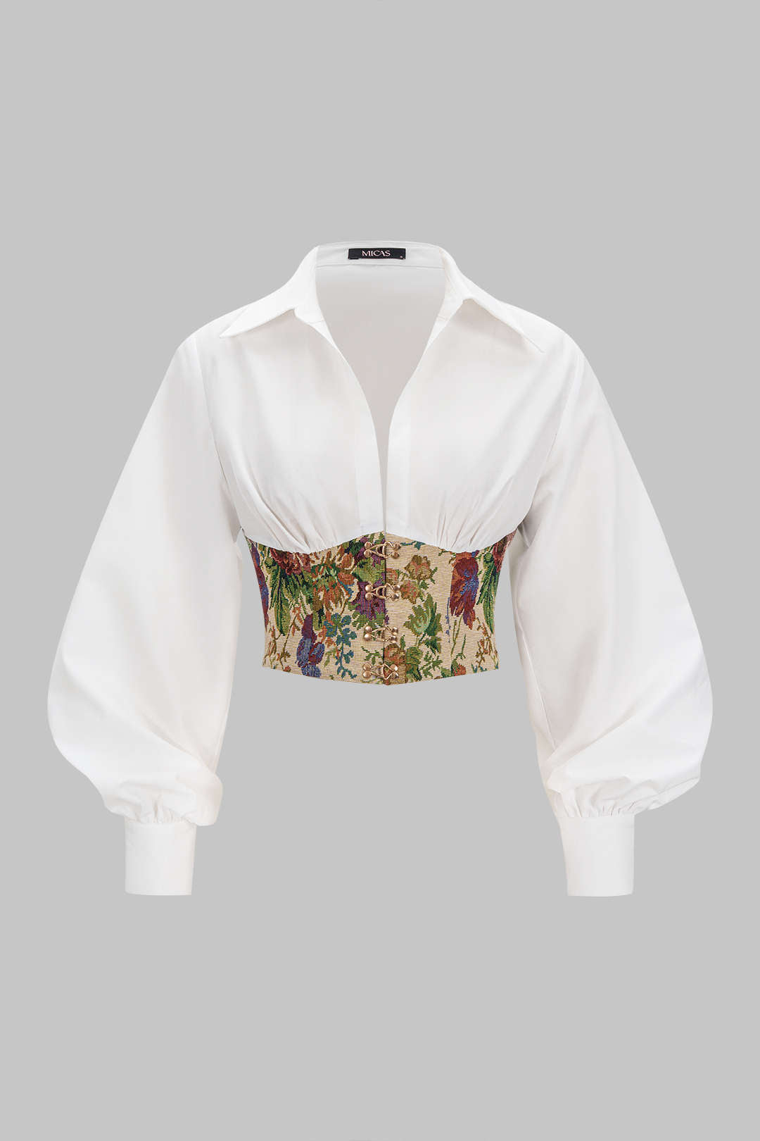 Bloemenprint jacquard top met ruches en ballonmodel