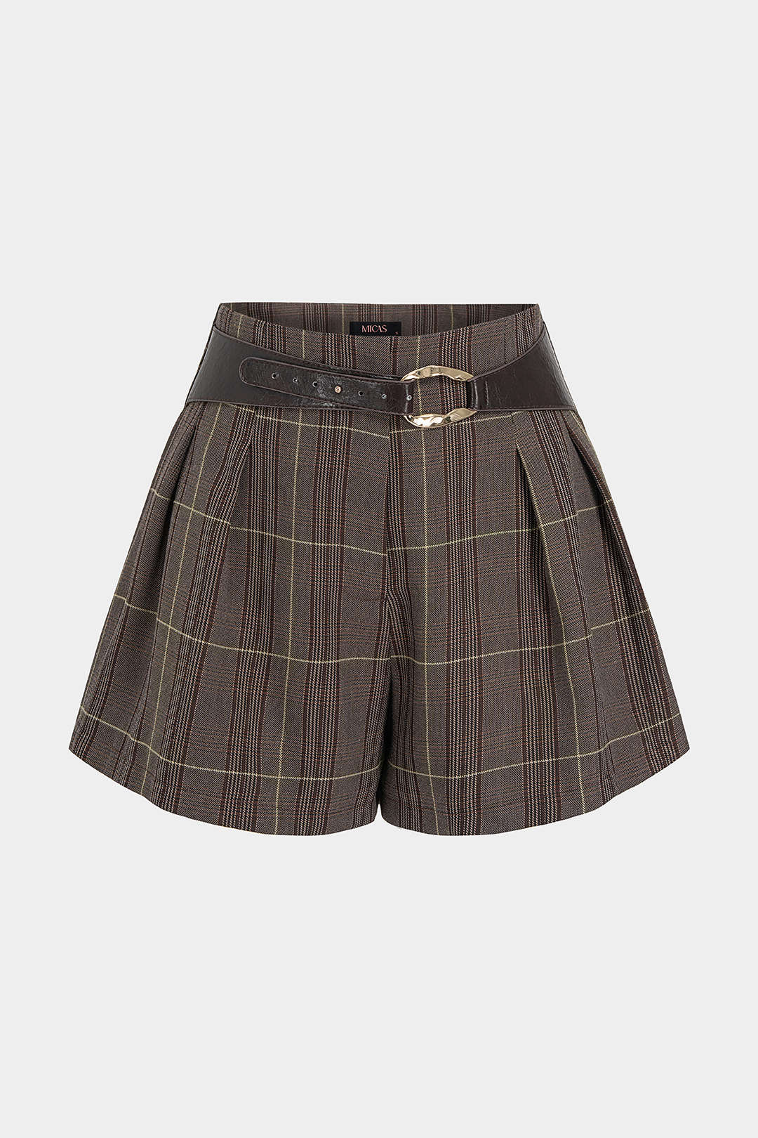 Geruite patchwork short met riem