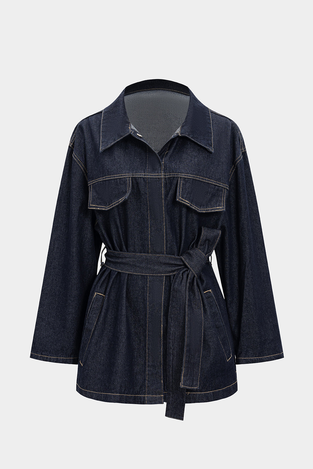 Roos - Denim blouse met riem en lange mouwen