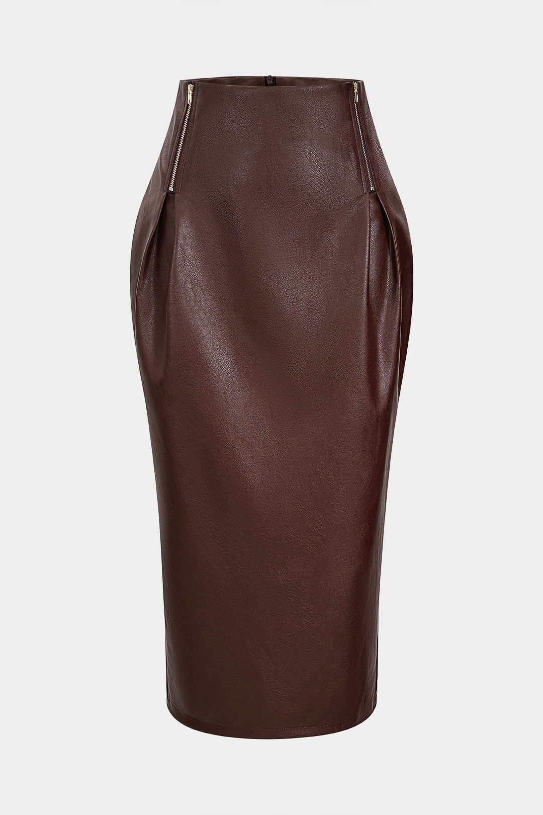 Leren-look rok met rits en hoge taille