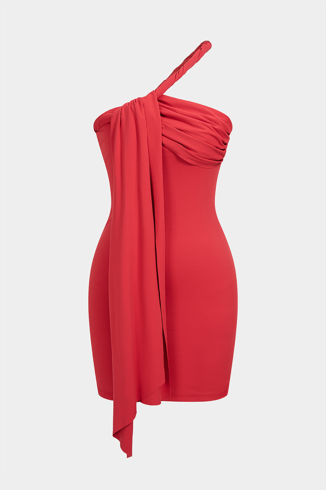Asymmetrische mouwloze minijurk met gedraaid detail