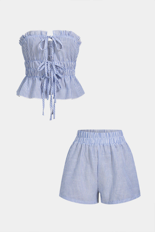 Mae - Gestreepte set met strapless top en short