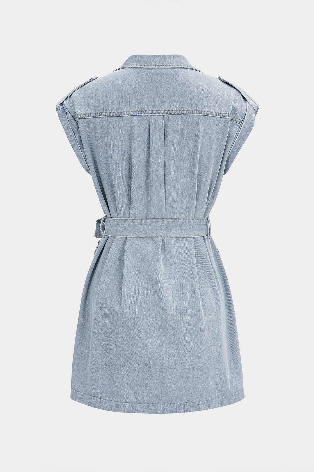 Denim minijurk met revers en riem