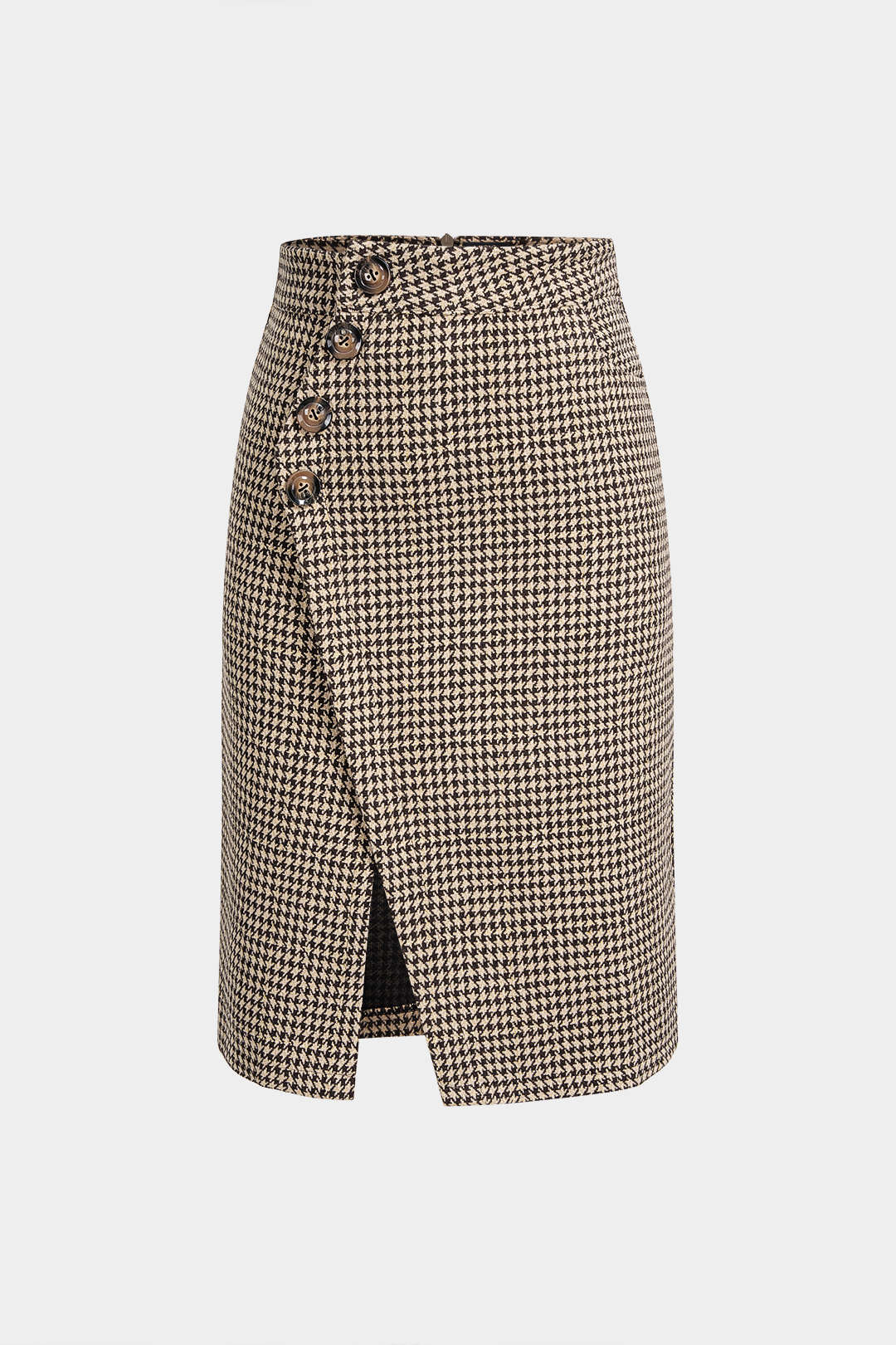 Pied-de-poule wollen rok met knoopjes