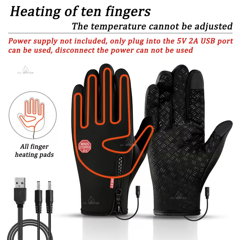 USB-Heated Touchscreen Gloves | Wind & Water Resistant – Unisex