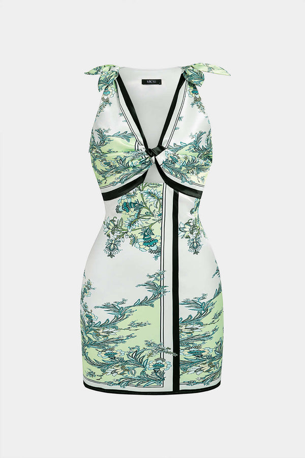 Mouwloze minijurk met strik, gedraaid detail en knoopdetail