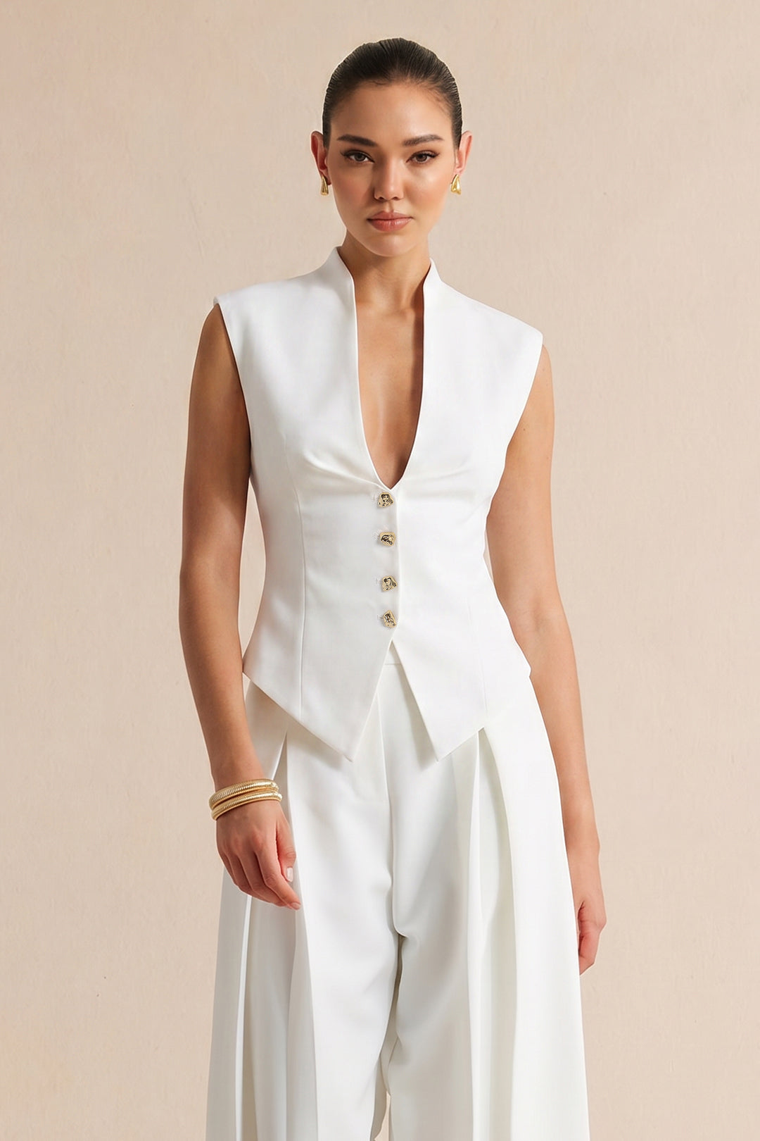 Metallic gilet met V-hals en knoopjes