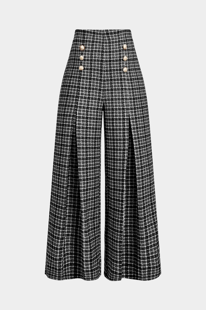 Geruite, dubbelzijdige broek met hoge taille