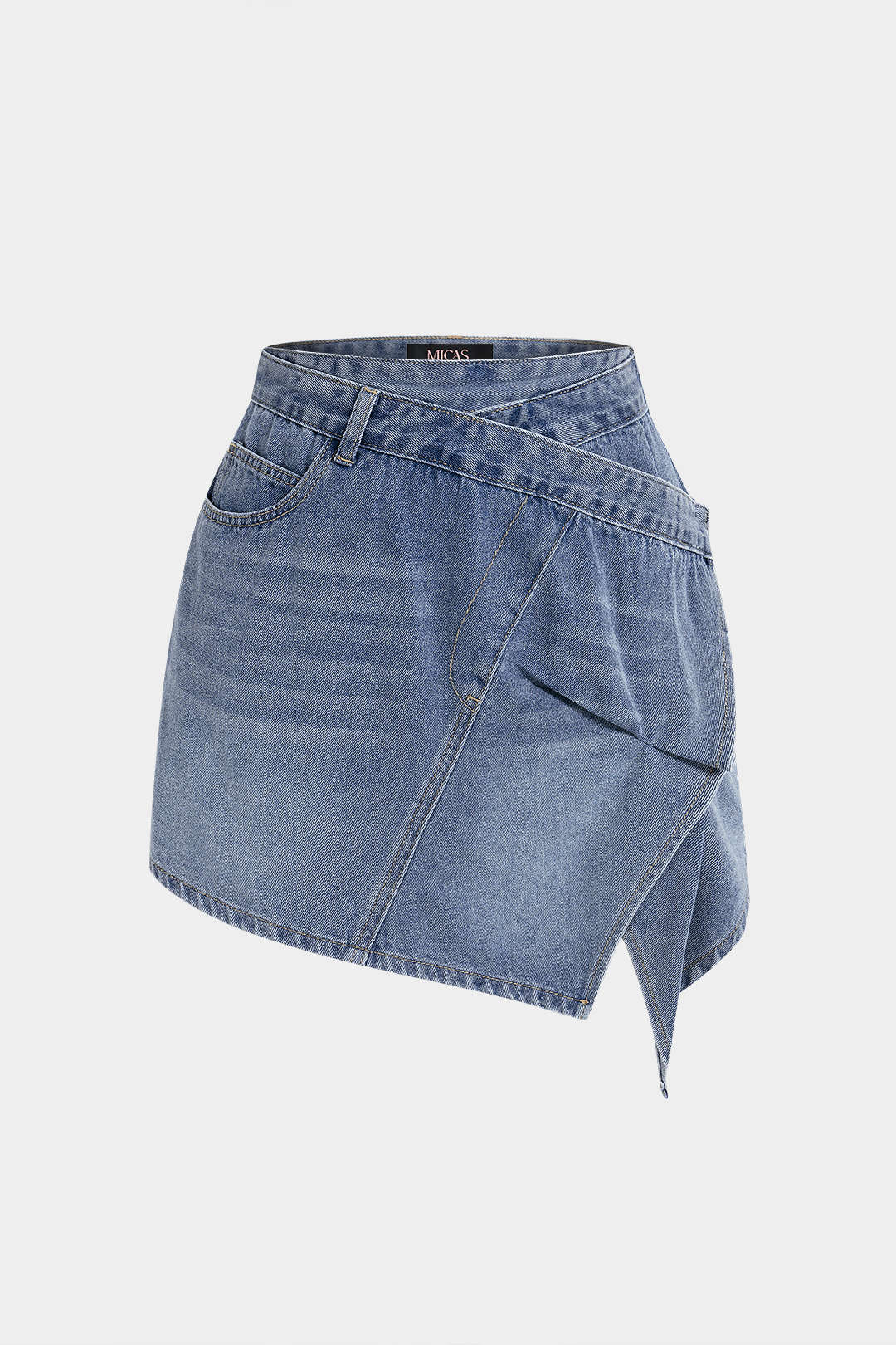 Denim asymmetrische rok met ruches