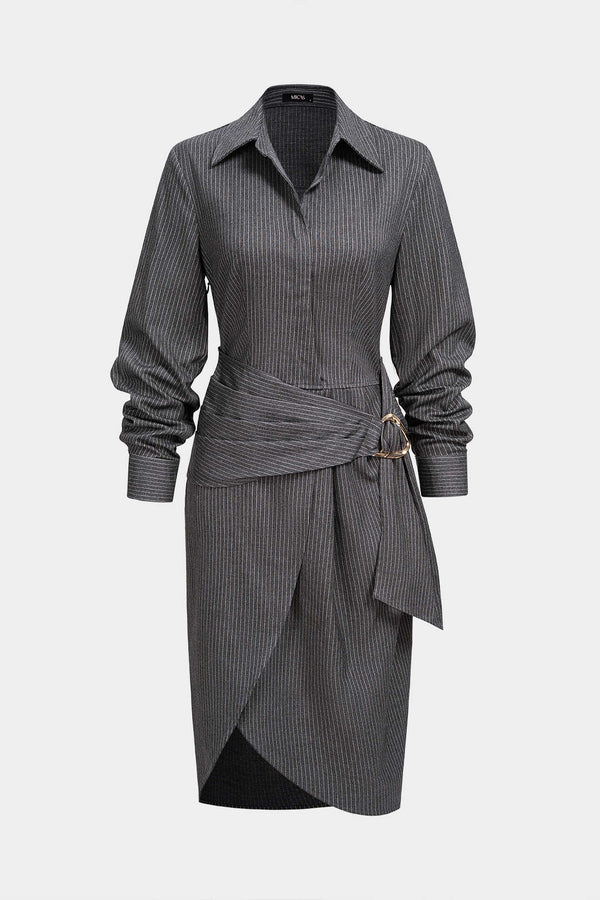 Metallic asymmetrische midijurk met V-hals en ruches