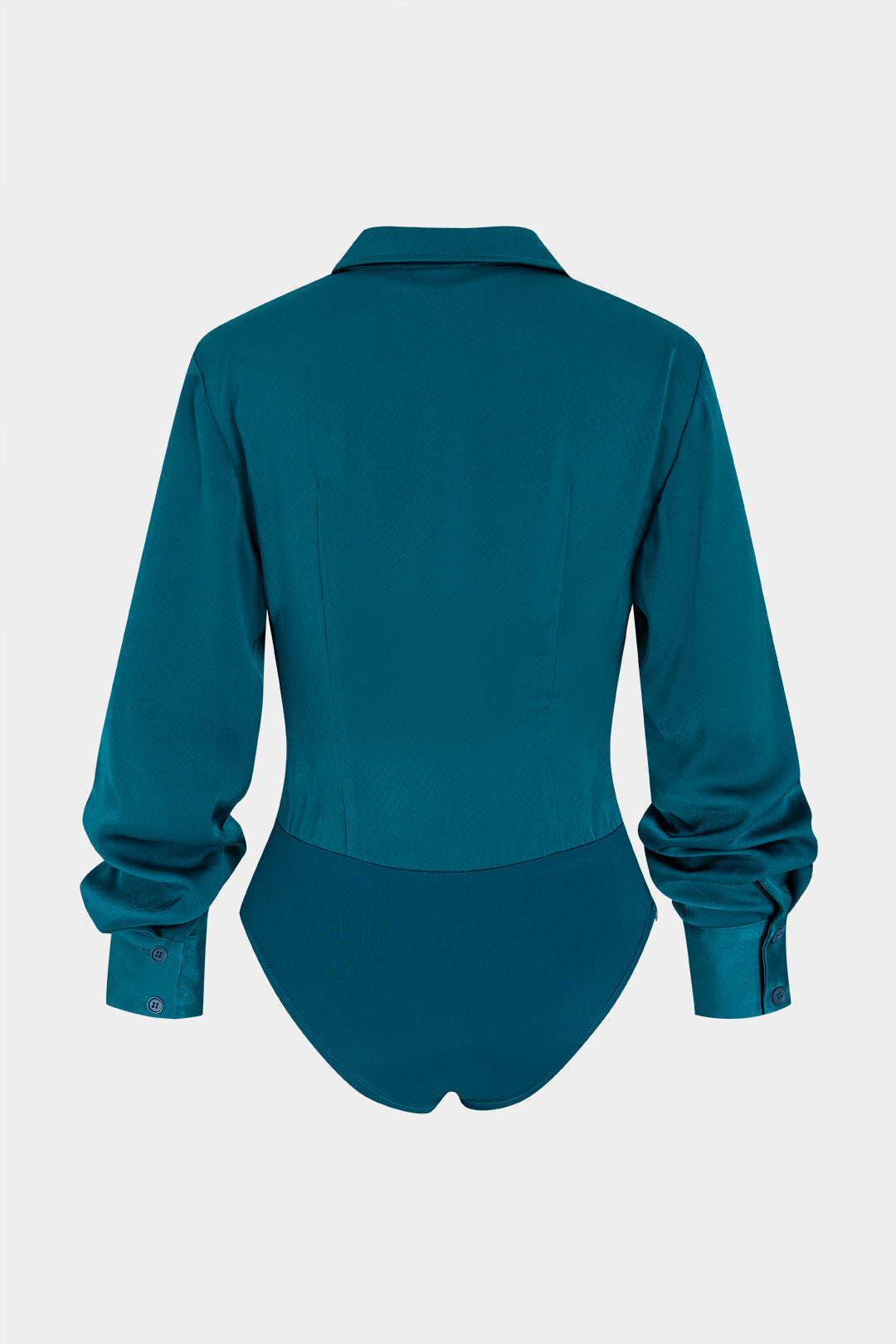 Satijnen patchwork body met drapering en watervalhals