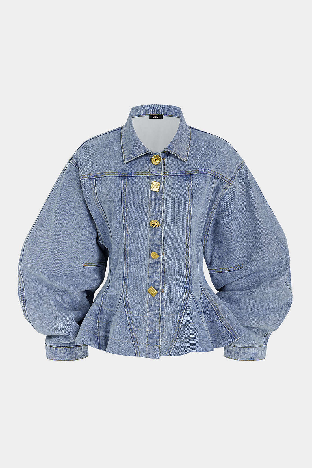 Denim jasje met knoopjes en volants