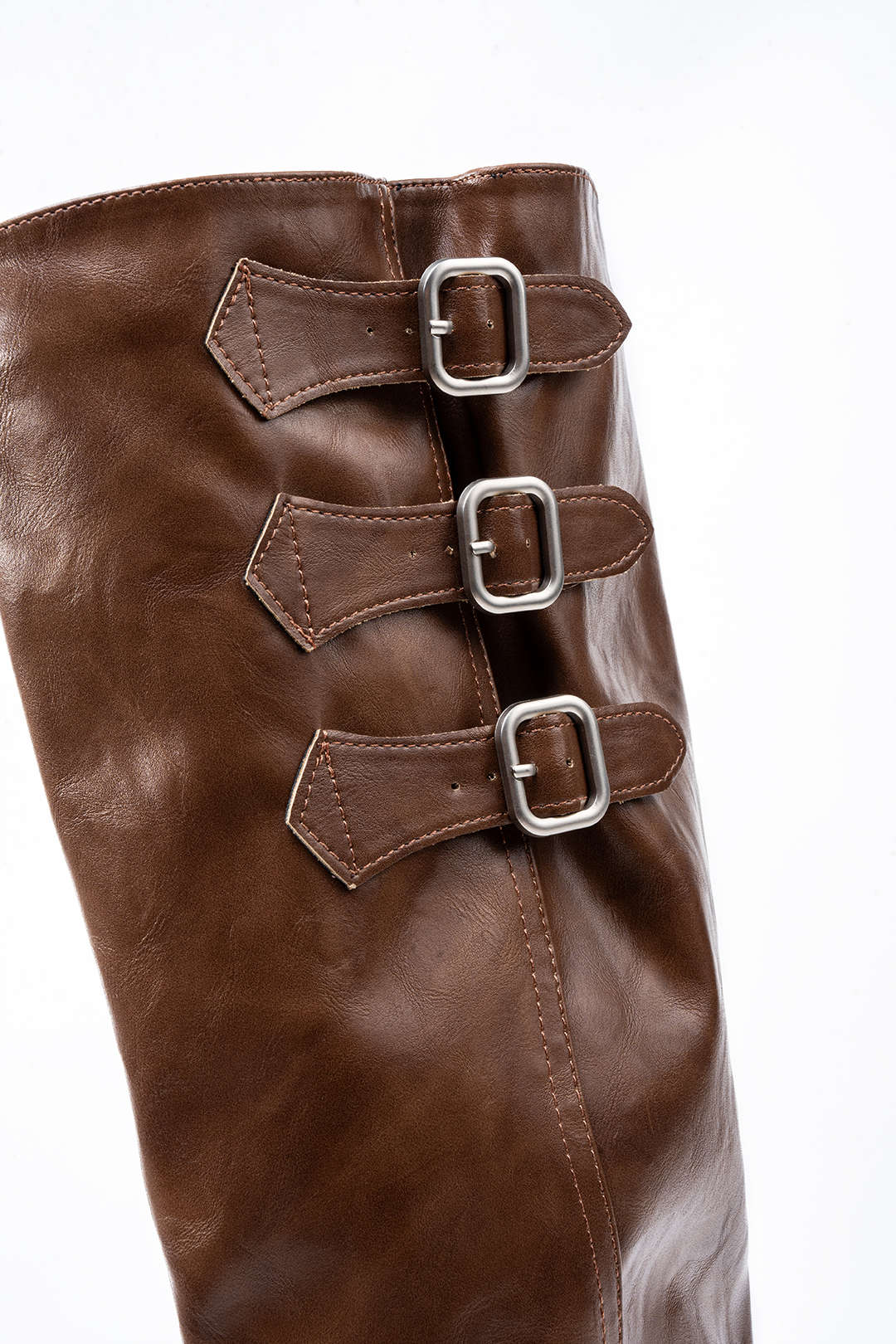 Leren-look kniehoge laarzen met gesp