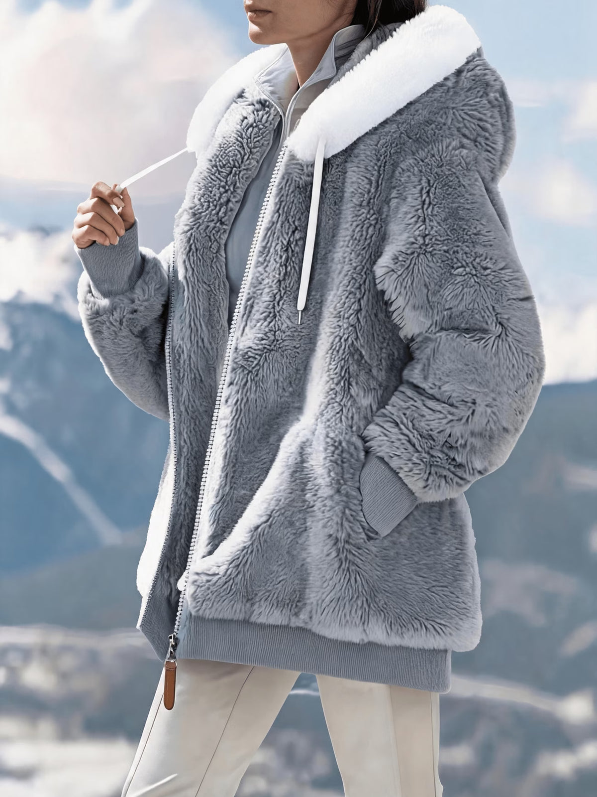 Fleece Jacket with Hood and Zipper