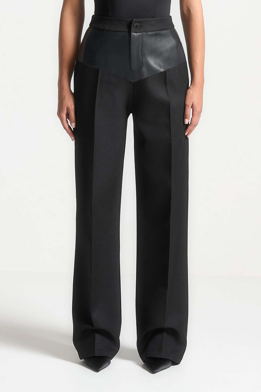 Leren-look patchwork pantalon