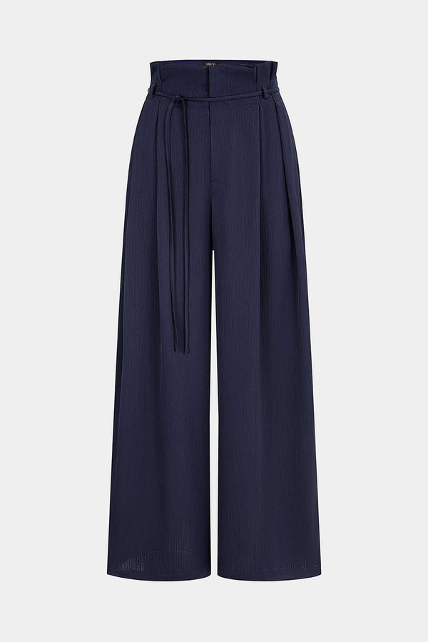 Broek met riem, hoge taille en wijde pijpen