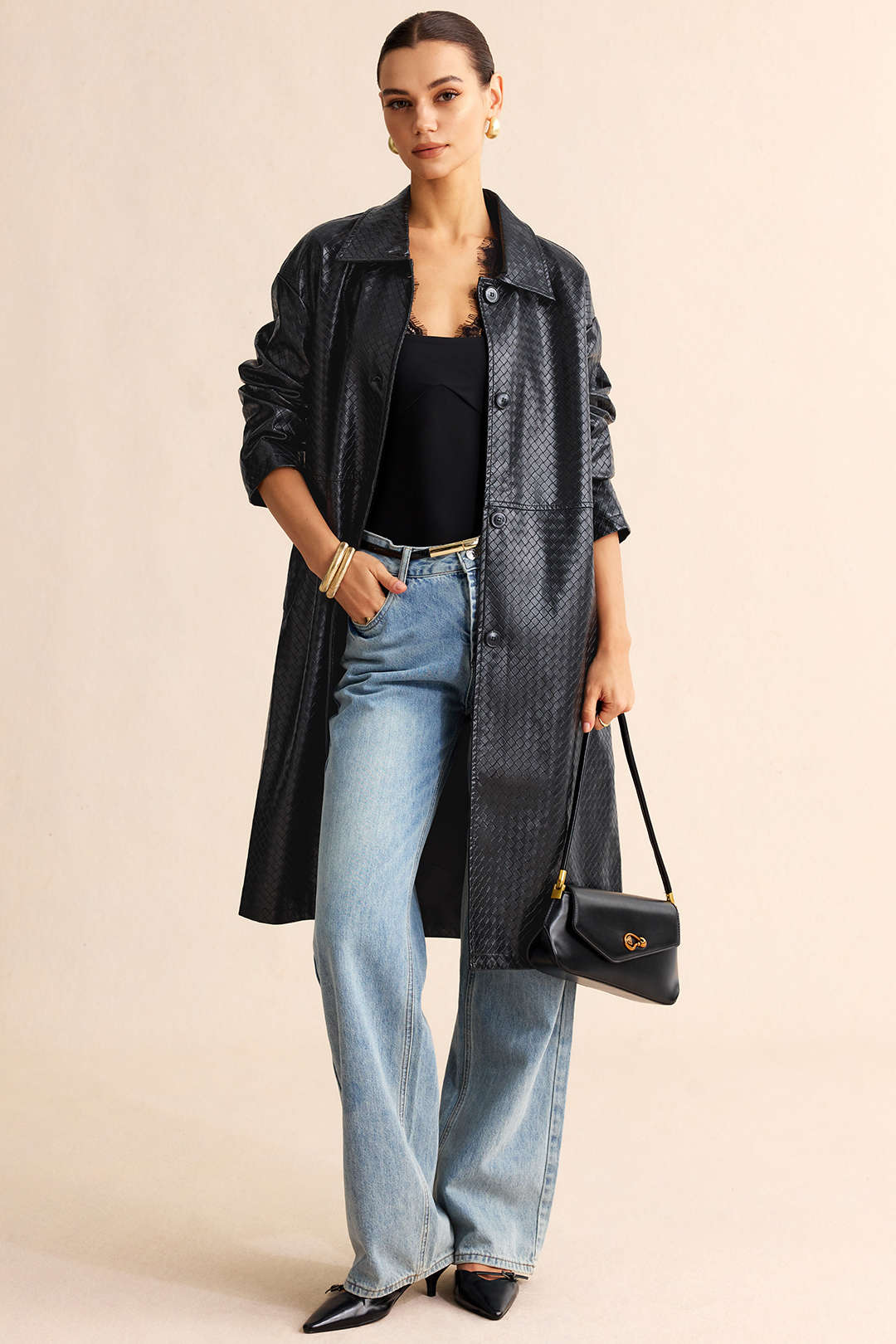 Leren-look jas met knoopjes