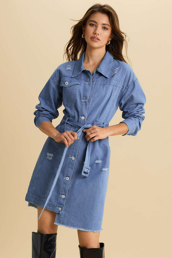 Lena - Denim minijurk met lange mouwen