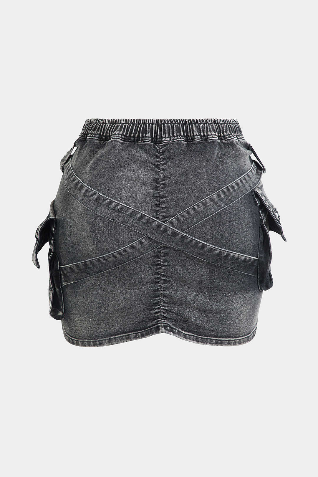 Denim rok met gesp, zakken en cargozakken