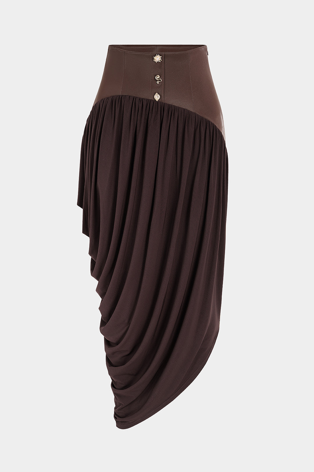 Tara - Leren-look patchwork rok met ruches
