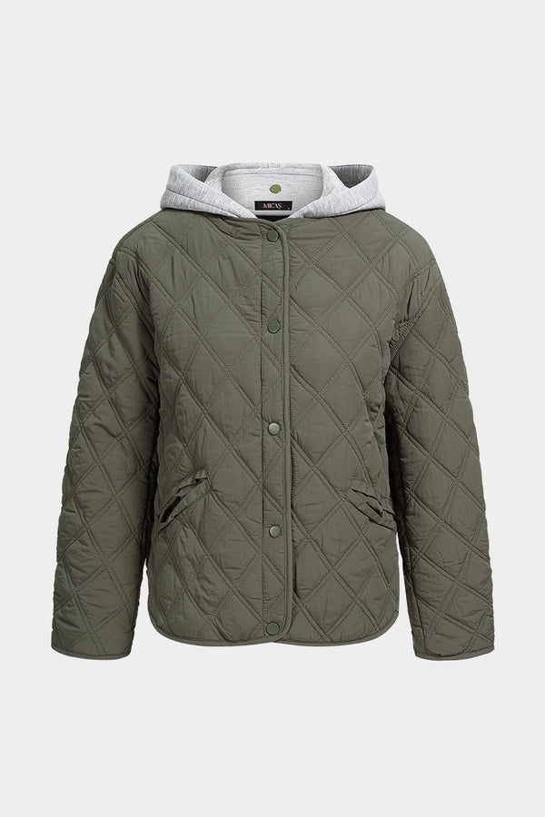 Doorgestikte patchwork jas met capuchon