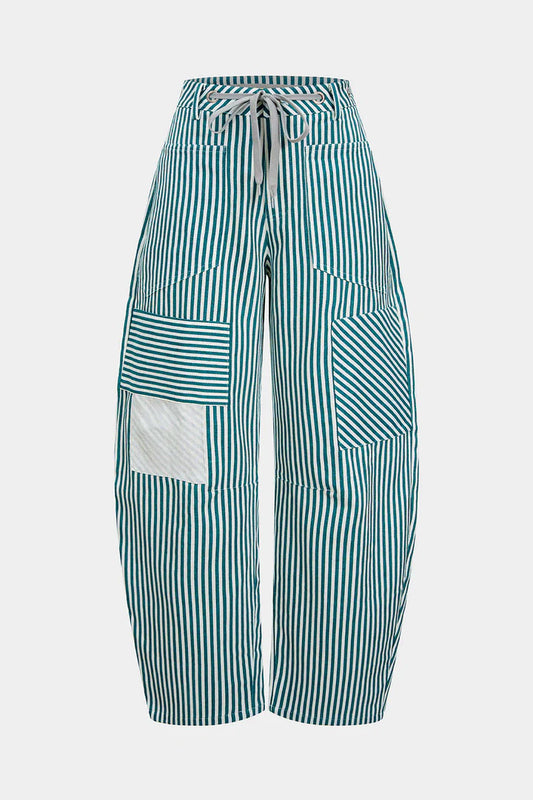 Striped trousers with pockets and drawstring