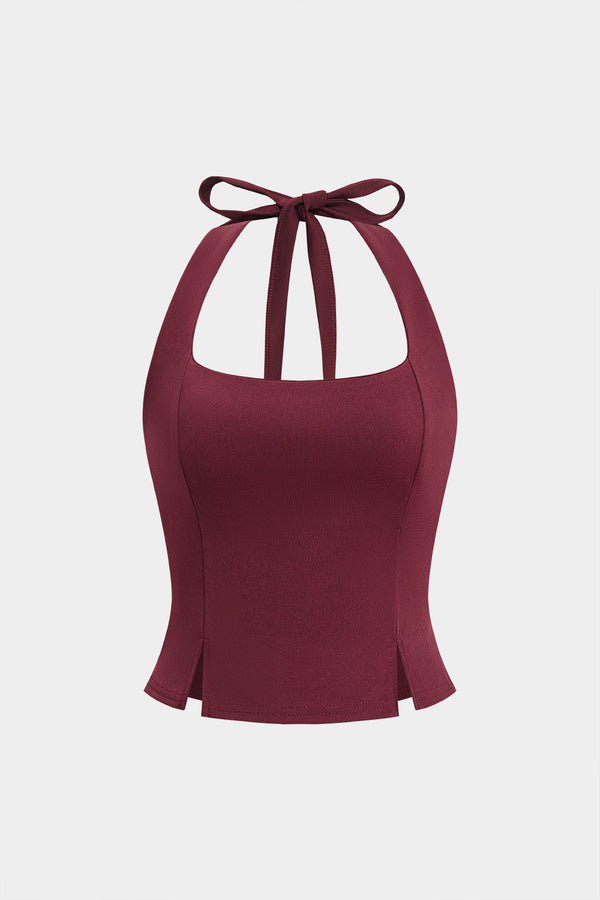 Tanktop met halternek, strik en rits