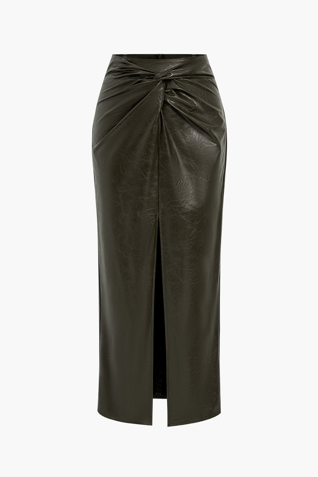 Leren-look rok met gedraaid detail en split