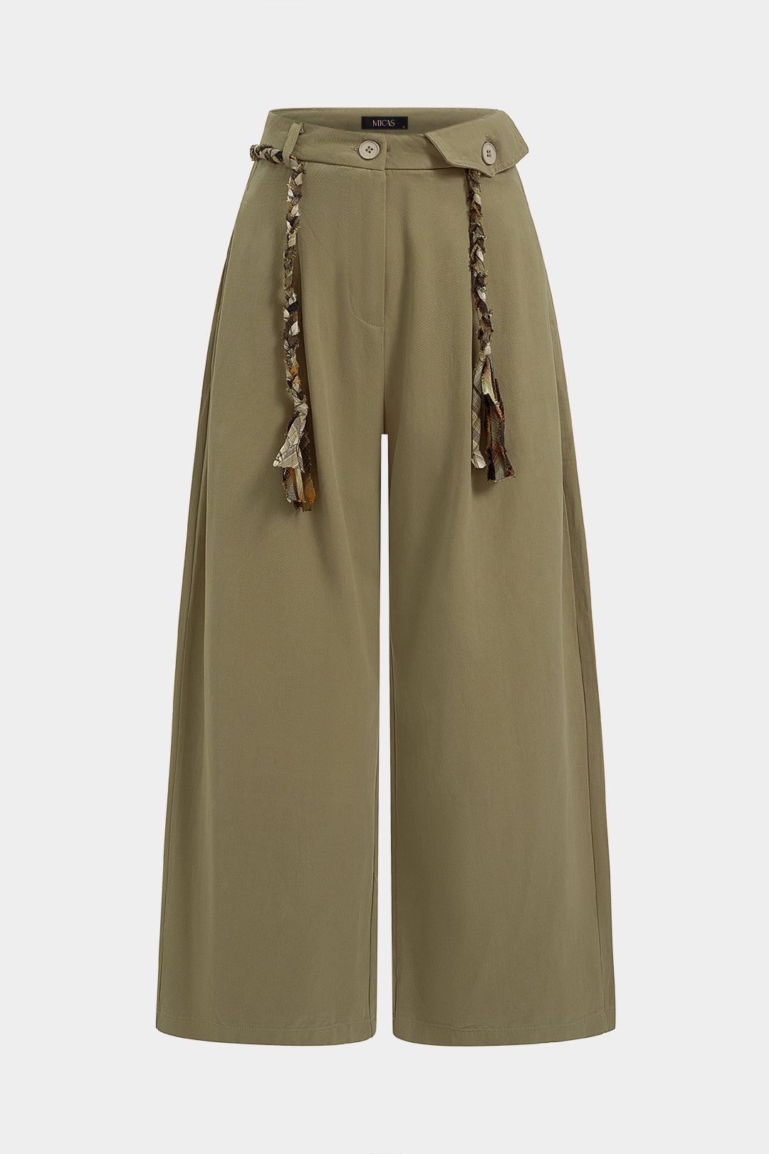 Geruite broek met riem, hoge taille en wijde pijpen