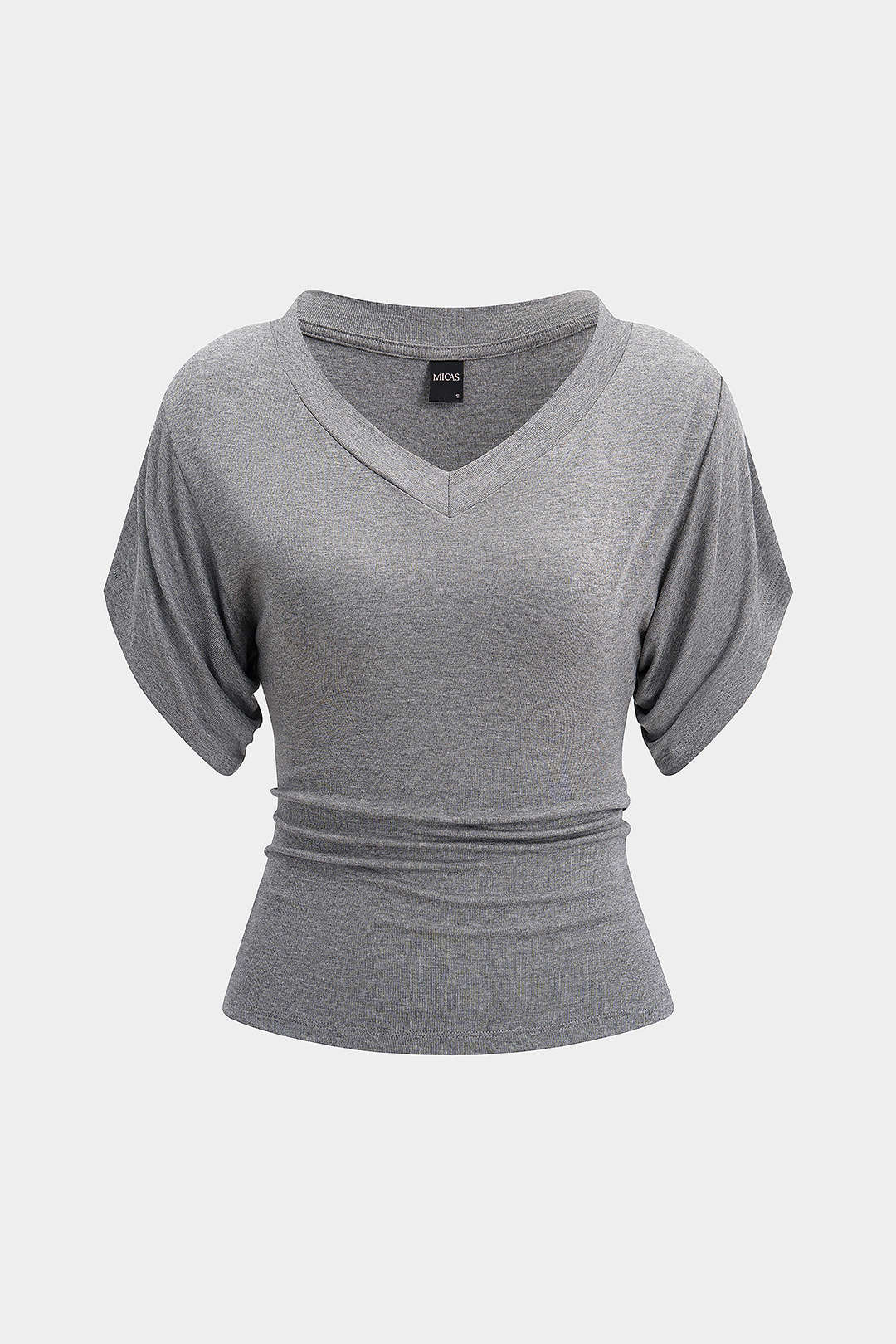 T-shirt met V-hals, getailleerde pasvorm en ruches