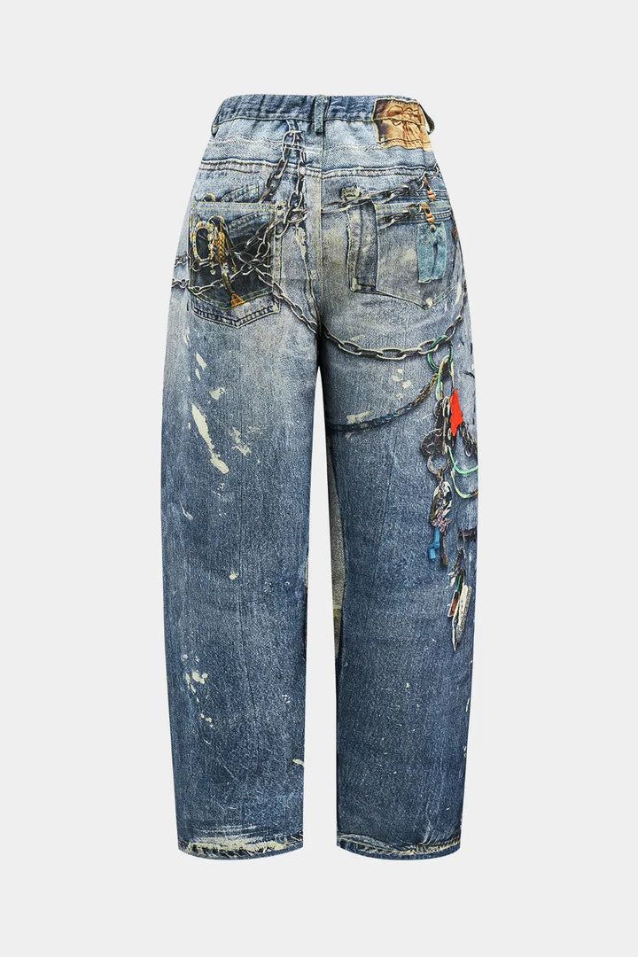 Trousers with color blocks and wide legs