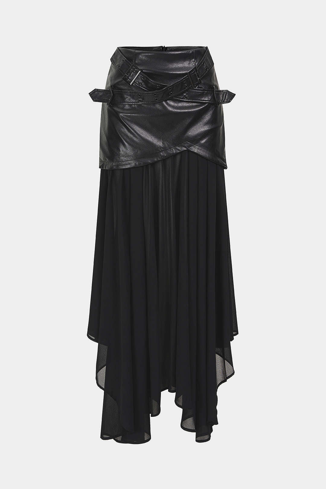 Loïs - Leren-look patchwork midirok