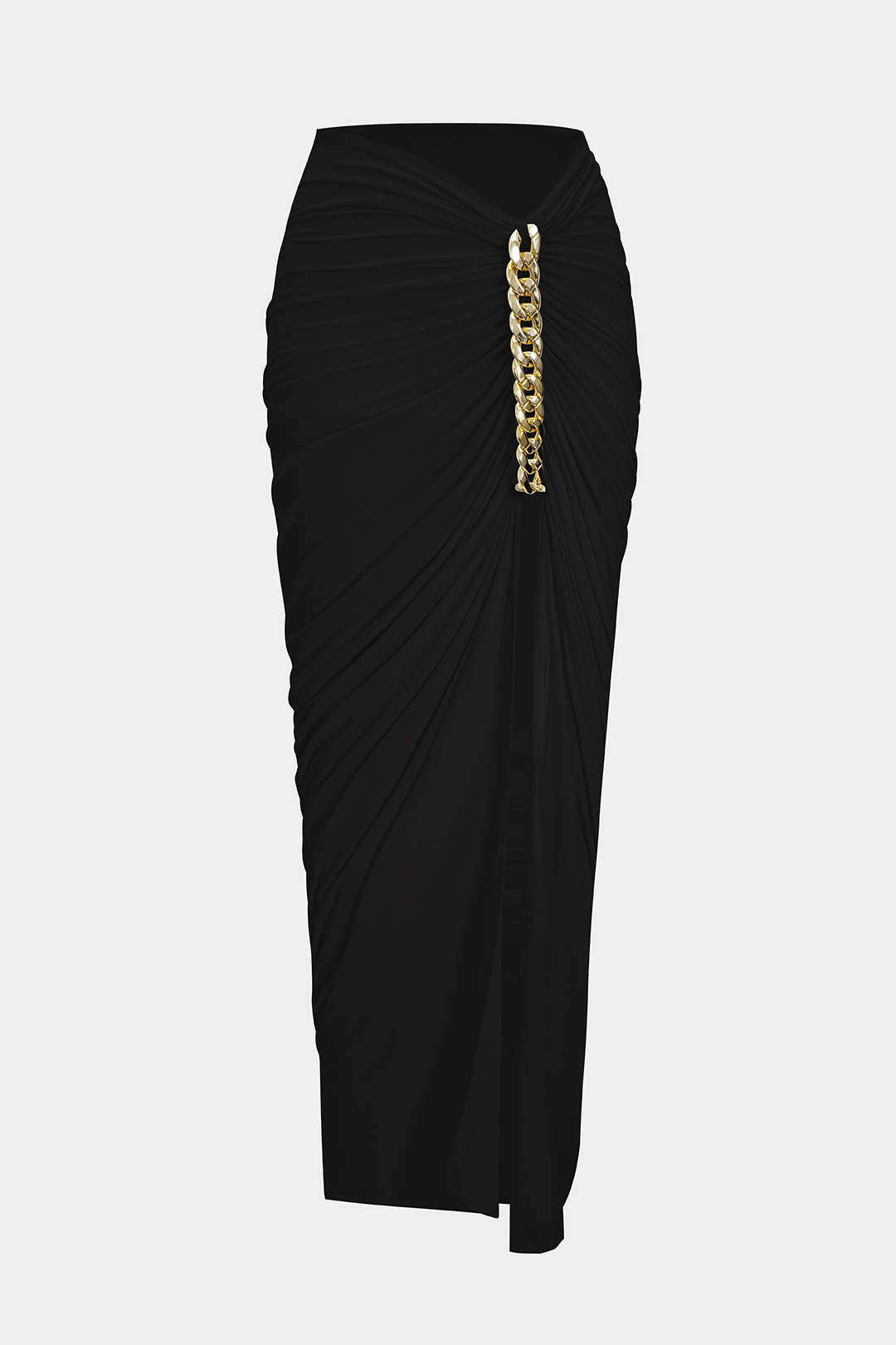 Asymmetrische rok met ruches, kettingdetail en split