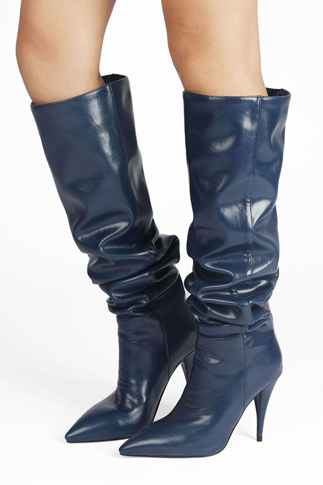 Sterre - Leren-look kniehoge laarzen met ruches